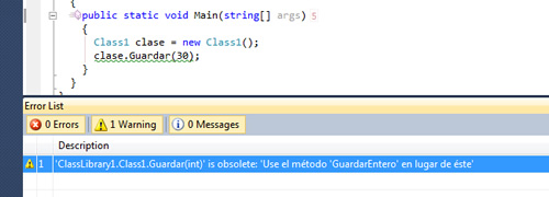 Advertencia por método obsoleto